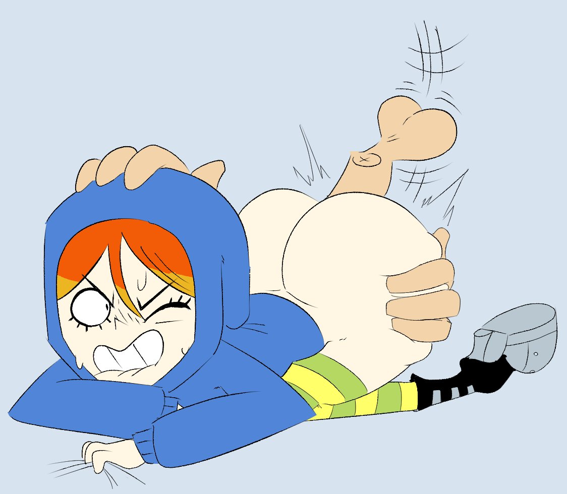 1girl ambiguous_penetration ass biting_lip blue_hoodie cartoon_network disembodied_hands disembodied_penis fat_ass foster's_home_for_imaginary_friends goth_girl_(fhfif) high_heel_boots one_eye_closed orange_hair partial_male red_hair thick_thighs vaz0v