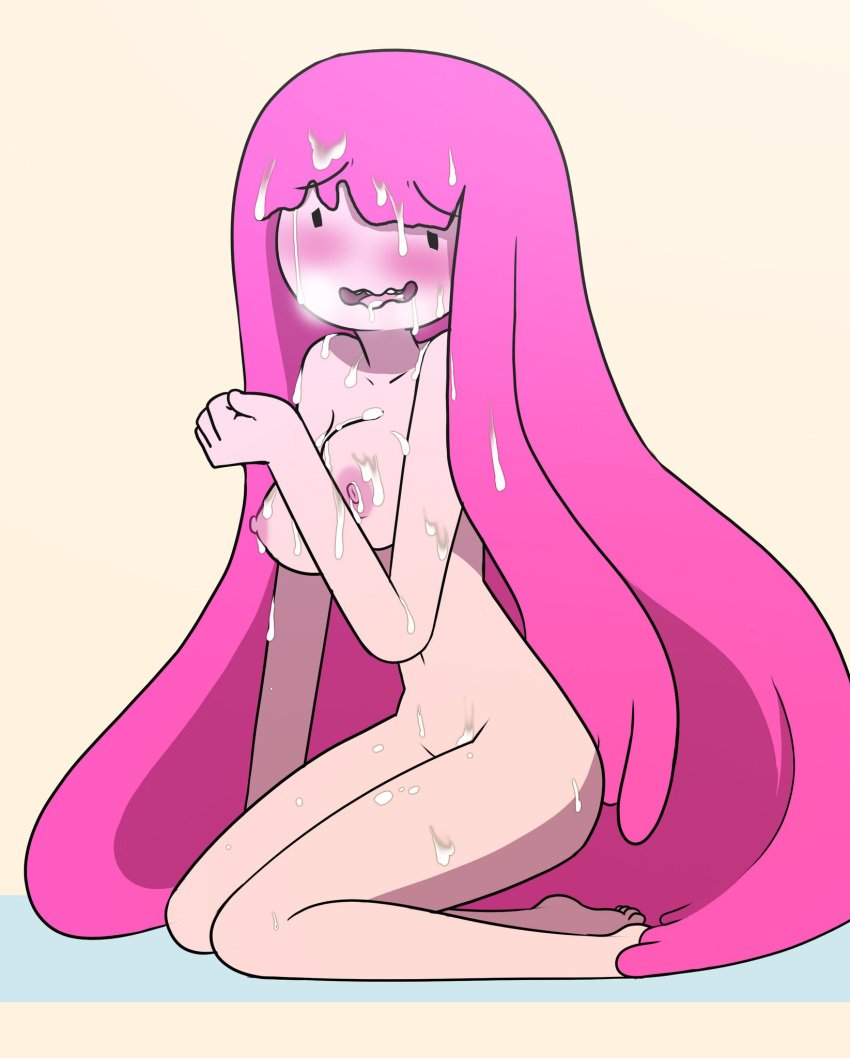 1girl 1girl 1girls adventure_time areola big_breasts breasts cum cum_on_body female_only hair inkershike long_hair nipples pink_hair princess princess_bubblegum