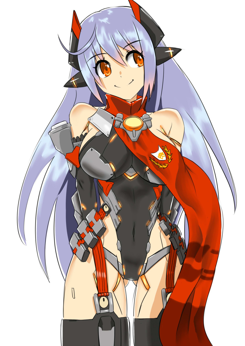 1girl 1girl alluring big_breasts blue_hair drawfag high_res joints leotard long_hair poppi_(xenoblade) poppi_qtpi_(xenoblade) red_eyes robot robot_joints scarf simple_background white_background xenoblade_(series) xenoblade_chronicles_2