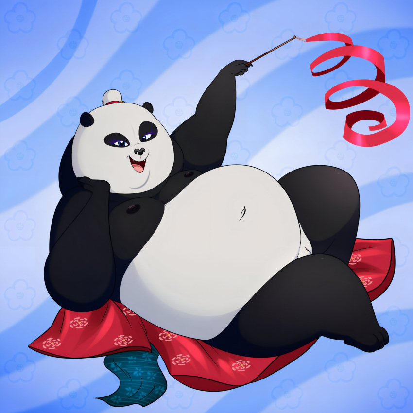 1girl big_ass big_breasts black_fur chubby cute giant_panda lonbluewolf mei_mei panda posing seductive spread_legs thick_ass thick_legs white_skin