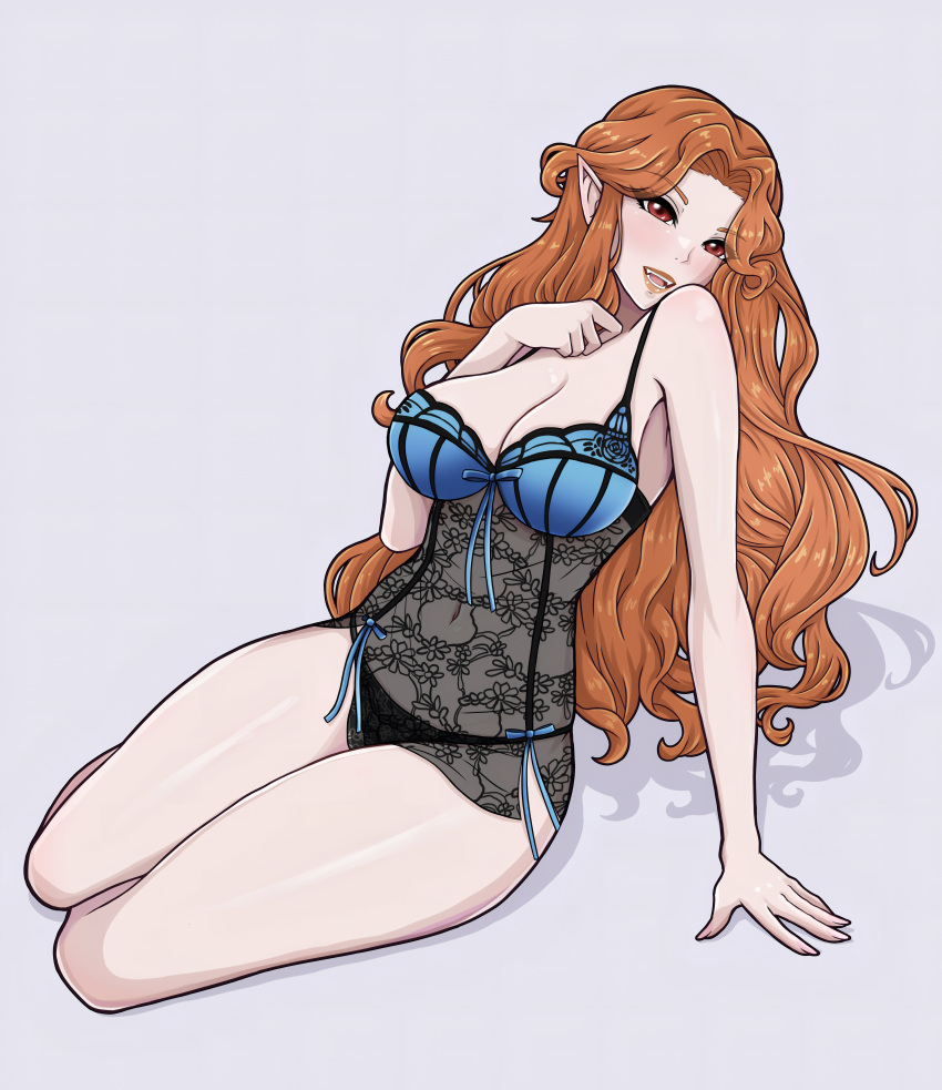 1girl big_ass big_breasts cute lenore_(castlevania) lingerie long_ears long_hair nininirai_(artist) nirainini orange_hair posing seductive vampire_girl white_skin