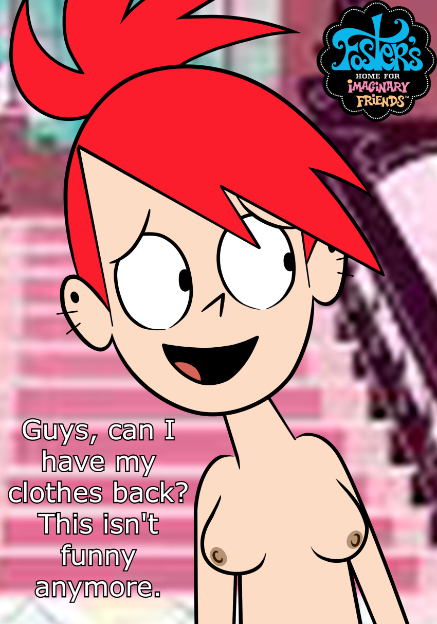 1girl 1girl 1girl 2023 2d accurate_art_style areola areola bare_arms bare_breasts bare_shoulders blurry_background breasts cartoon_network color colored ear_piercing earrings edit enf english_text female_focus female_only foster's_home_for_imaginary_friends frankie_foster hair high_res high_res human human_only j_d_ light-skinned_female light_skin logo looking_away medium_breasts naked_female nipples no_bra no_clothes nude nude nude_female open_eyes open_mouth pale-skinned_female pale_skin piercings ponytail red_hair self_upload simple_coloring simple_shading smile solo_female solo_focus talking text tied_hair tongue topless topless_female uncensored white_sclera