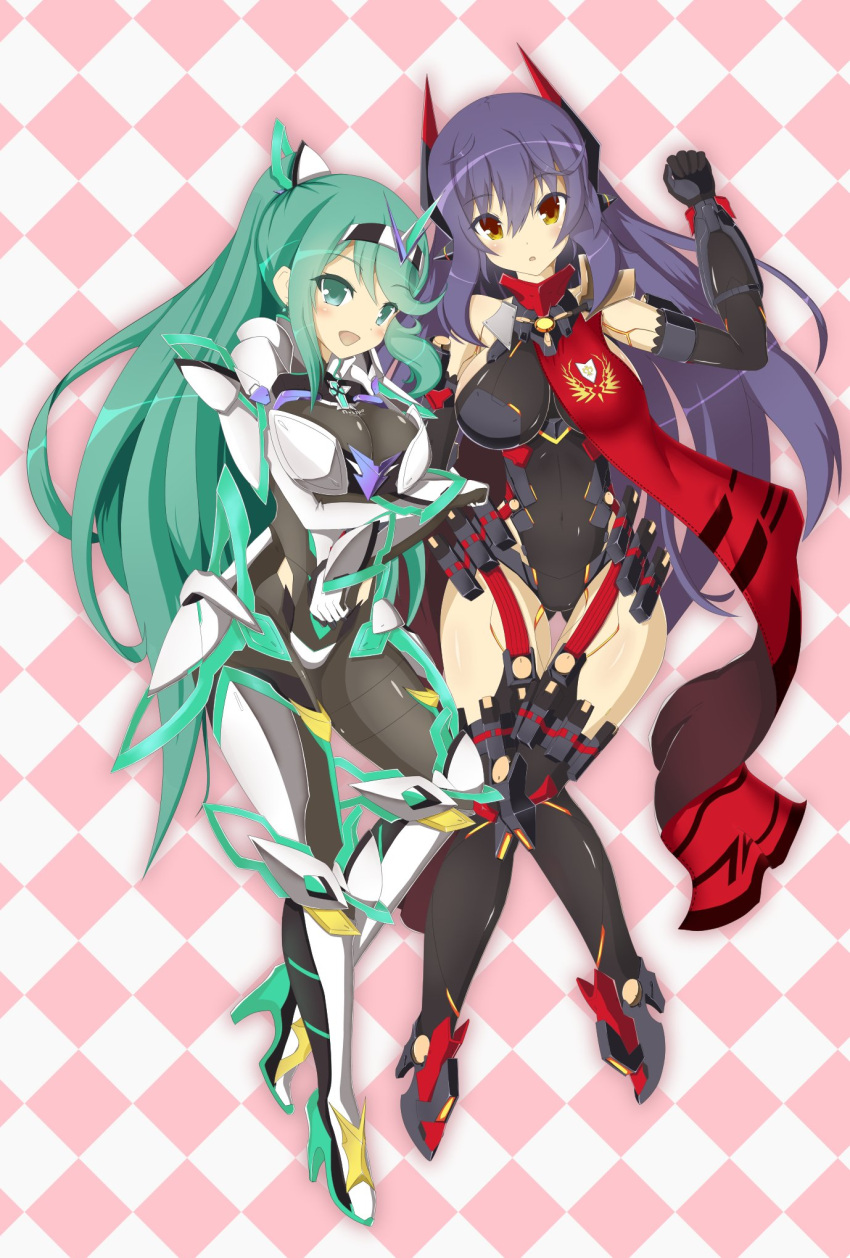 2_girls alluring armor artist_request big_breasts blush bodysuit boots gem hair_ornament headpiece high_heels high_res jewelry leotard looking_at_viewer mecha_musume multiple_girls nintendo open_mouth pantyhose pneuma_(xenoblade) poppi_(xenoblade) poppi_qtpi_(xenoblade) shoes smile spoilers stockings tiara xenoblade_(series) xenoblade_chronicles_2