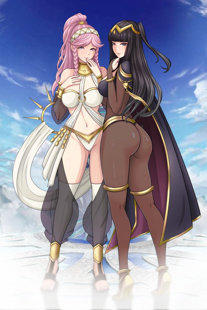 1girl 2_girls alluring alternate_version_available ass big_ass dat_ass female_only fire_emblem fire_emblem_awakening hime_cut huge_ass large_ass milf nintendo nirainini olivia_(fire_emblem) tharja tharja_(fire_emblem)