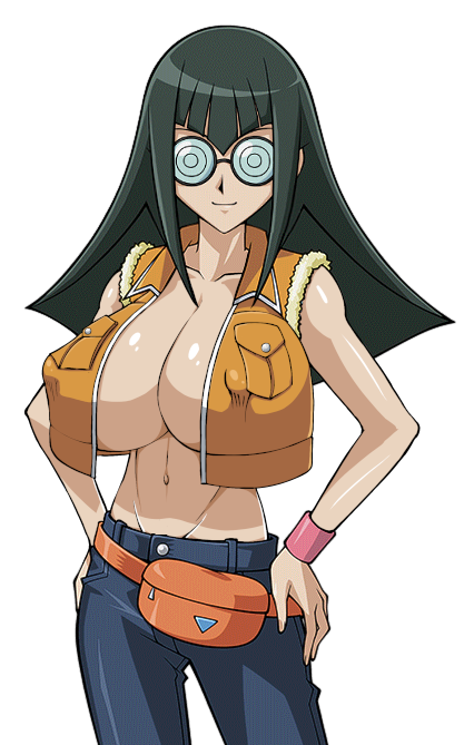 big_breasts bimbo breasts carly_carmine carly_nagisa gigantic_breasts glasses green_hair huge_breasts huge_nipples hyper_breasts large_breasts nipples no_bra topless yu-gi-oh! yu-gi-oh!_5d's yu-gi-oh!_duel_links