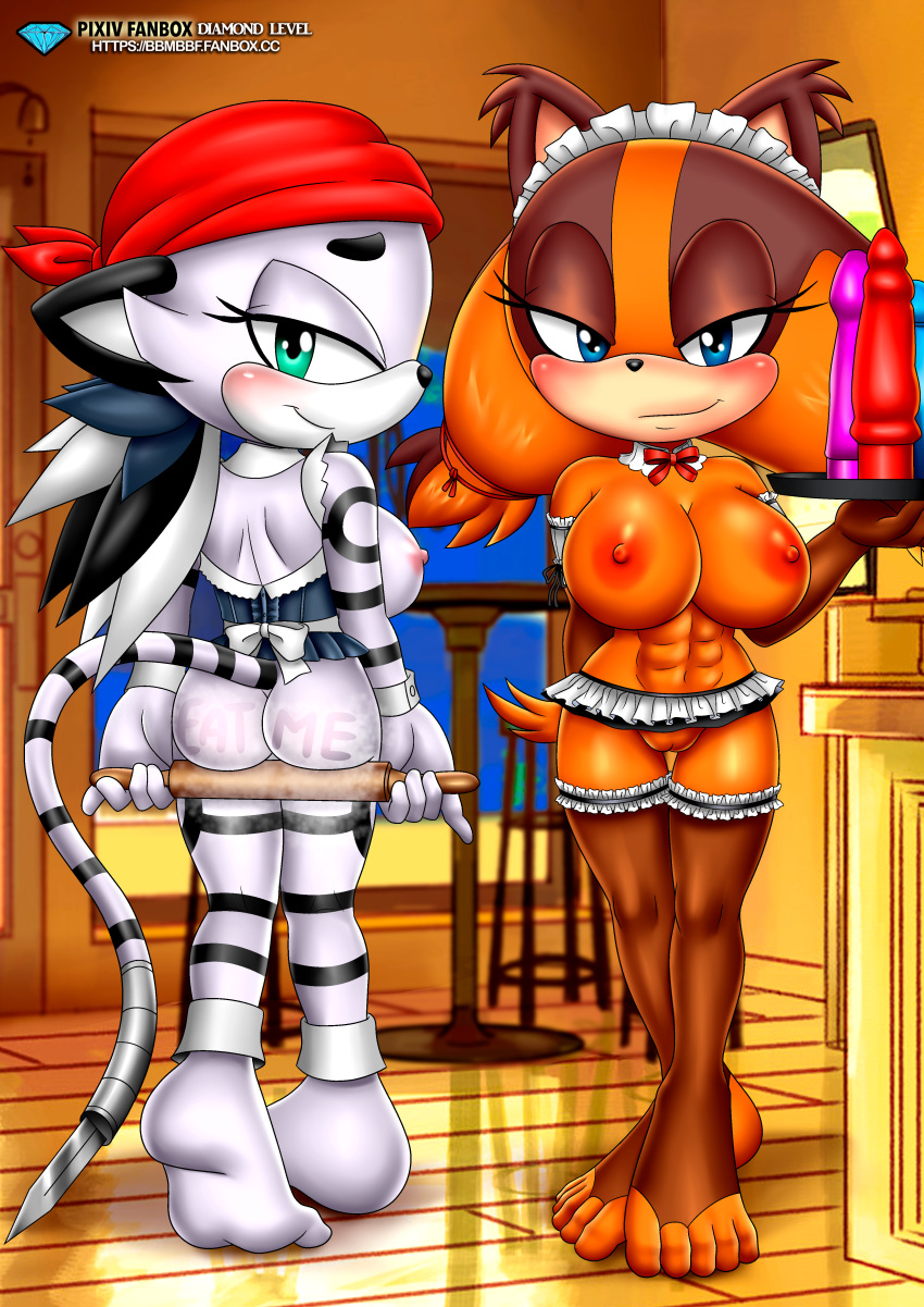 1girl 2_girls abs anthro areola ass babydoll badger bbmbbf big_breasts blue_eyes blush breasts brown_fur diamond_level dildo feet felid feline felis female_only furry furry_only jian_the_tiger looking_at_viewer maid maid_uniform mobius_unleashed mustelid orange_body orange_fur palcomix pietros_secret_club pose posing pussy seductive_look sega sex_toy sonic_boom sonic_the_hedgehog_(archie) sonic_the_hedgehog_(comics) sonic_the_hedgehog_(series) sticks_the_badger sticks_the_jungle_badger striped_body teen teenage_girl tiger white_body white_fur