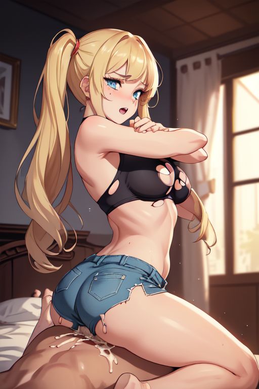 1boy 1girl ai_generated ann_takamaki blonde_hair blue_eyes breasts couple cum cum_in_pussy marvin_harris original_character persona_5 reverse_cowgirl_position sex