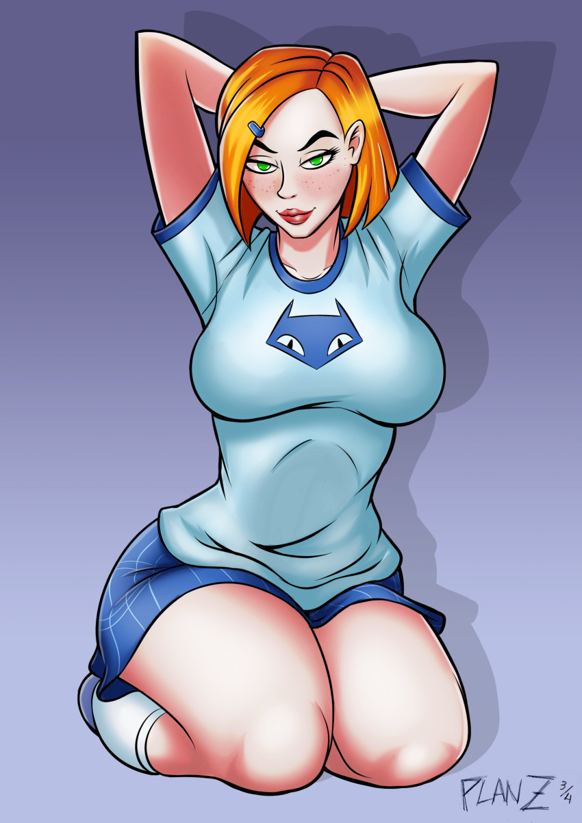 1girl 1girls ben_10 ben_10:_omniverse big_breasts breasts cartoon_network clothed clothed_female clothing curvaceous curves curvy curvy_body curvy_female curvy_figure female_only glasses gwen_tennyson gwen_tennyson_(omniverse) human nipples nude nude_female older older_female orange_hair pinup_pose planz34 smooth_skin solo_female thick_thighs young_adult young_adult_female young_adult_woman