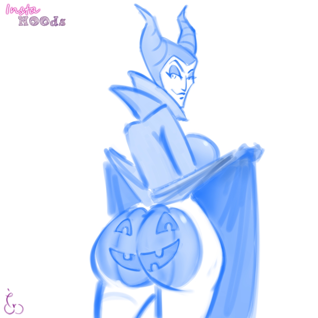 1girl ass big_ass bodypaint breasts disney disney_villains eroamyart halloween jack-o'-lantern looking_back maleficent presenting_ass pumpkin_butt seductive sideboob sleeping_beauty_(1959_film)