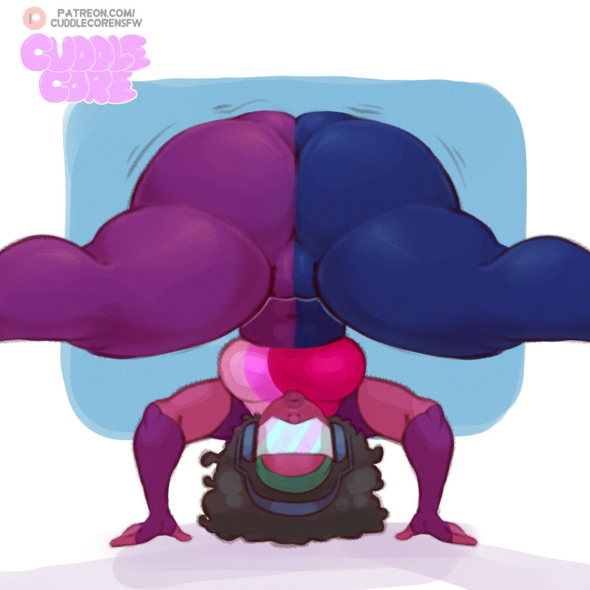 1girl ass big_ass breasts cuddlecore dat_ass female_only fusion garnet_(steven_universe) gem_(species) gem_fusion hair handstand multicolored_body pose solo_female solo_focus spin_kick split square_head steven_universe thick_ass thick_thighs tight_clothing viewed_from_behind voluptuous voluptuous_female