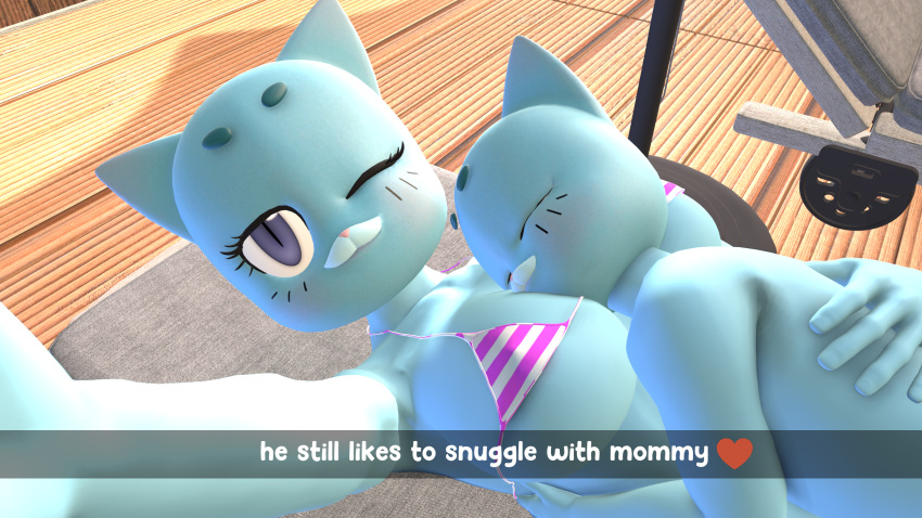 1boy 1girl 3d 3d_(artwork) age_difference big_breasts bikini breasts cartoon_network cub cuddling daemont92 feline female gumball_watterson male milf mother_&_son nicole_watterson selfpic snuggling source_filmmaker swimming_pool the_amazing_world_of_gumball